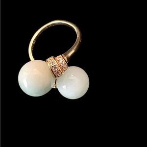 Gold Ring with Pale Green Jade Spheres